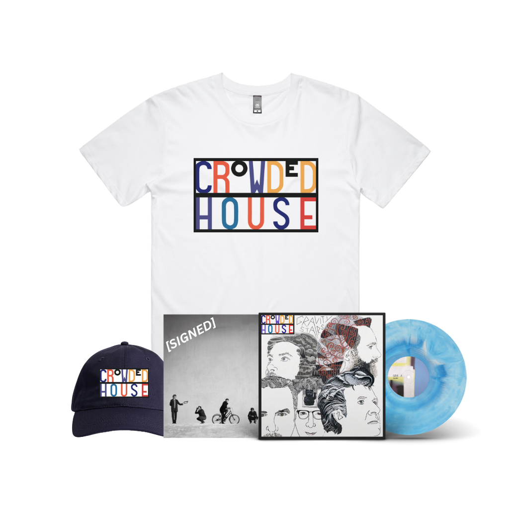 Crowded House / Gravity Stairs Vinyl + Tee + Cap Bundle - Merch Jungle - Official Crowded House band t-shirts and band merch.
