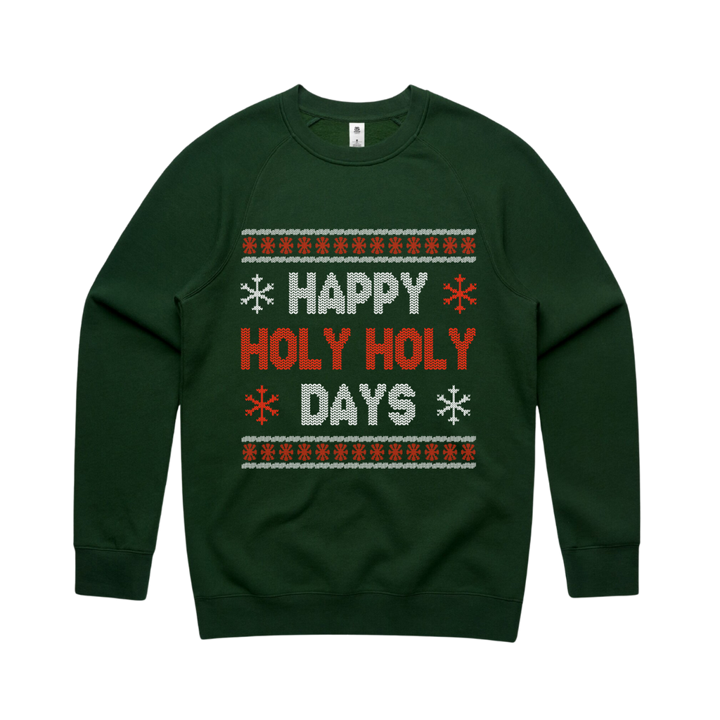Happy Holy Holy Days Green Sweater *PRE-ORDER* - Merch Jungle - Official Holy Holy band t-shirts and band merch.