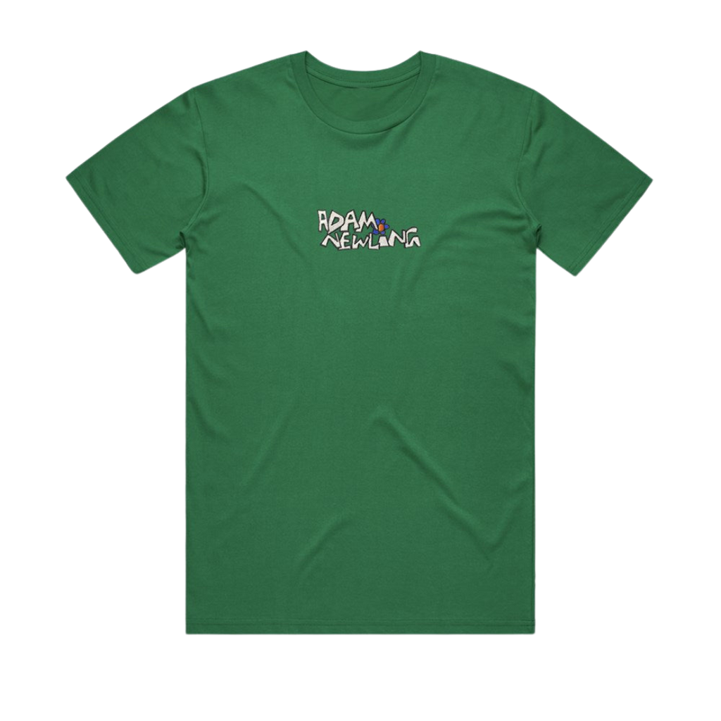 Adam Newling - Flower Logo - Embroidered Green Tshirt Space Mirror Merch