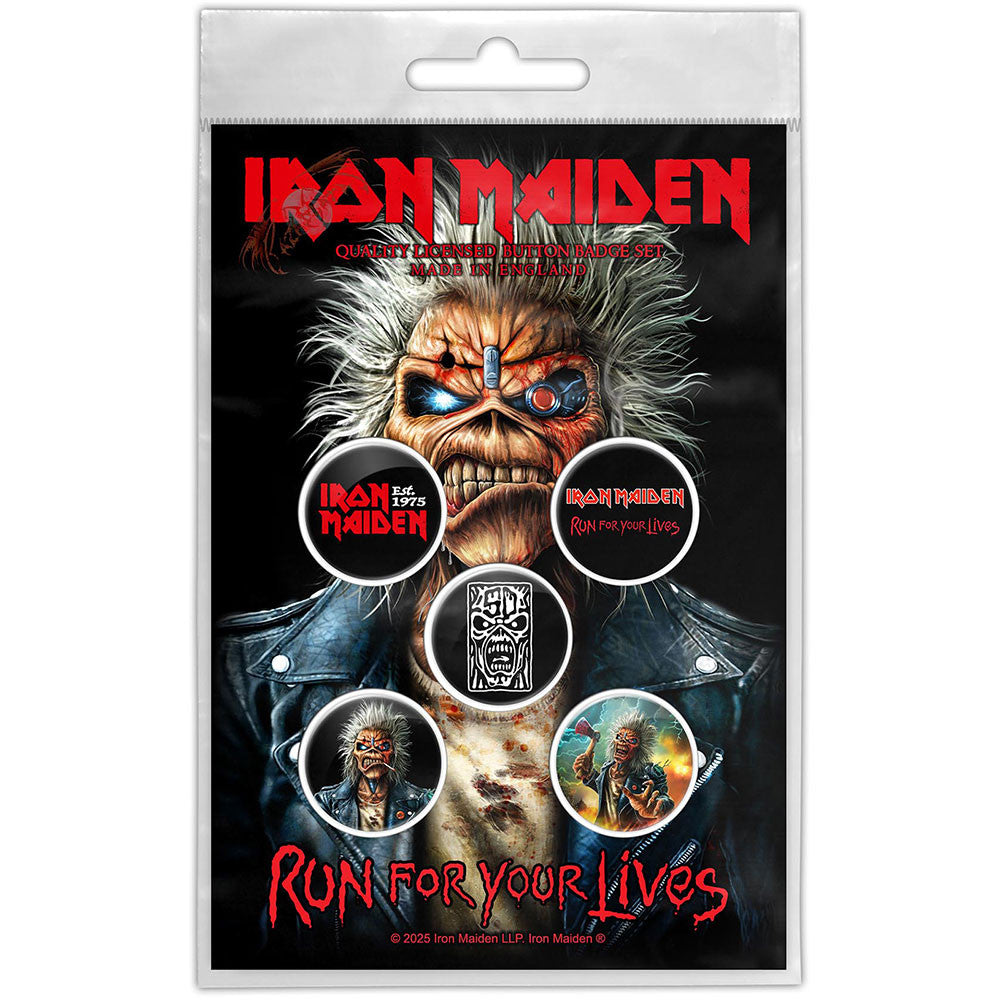 Iron Maiden / Run For Your Lives Button Badge Pack - Merch Jungle - Official Iron Maiden music and merch