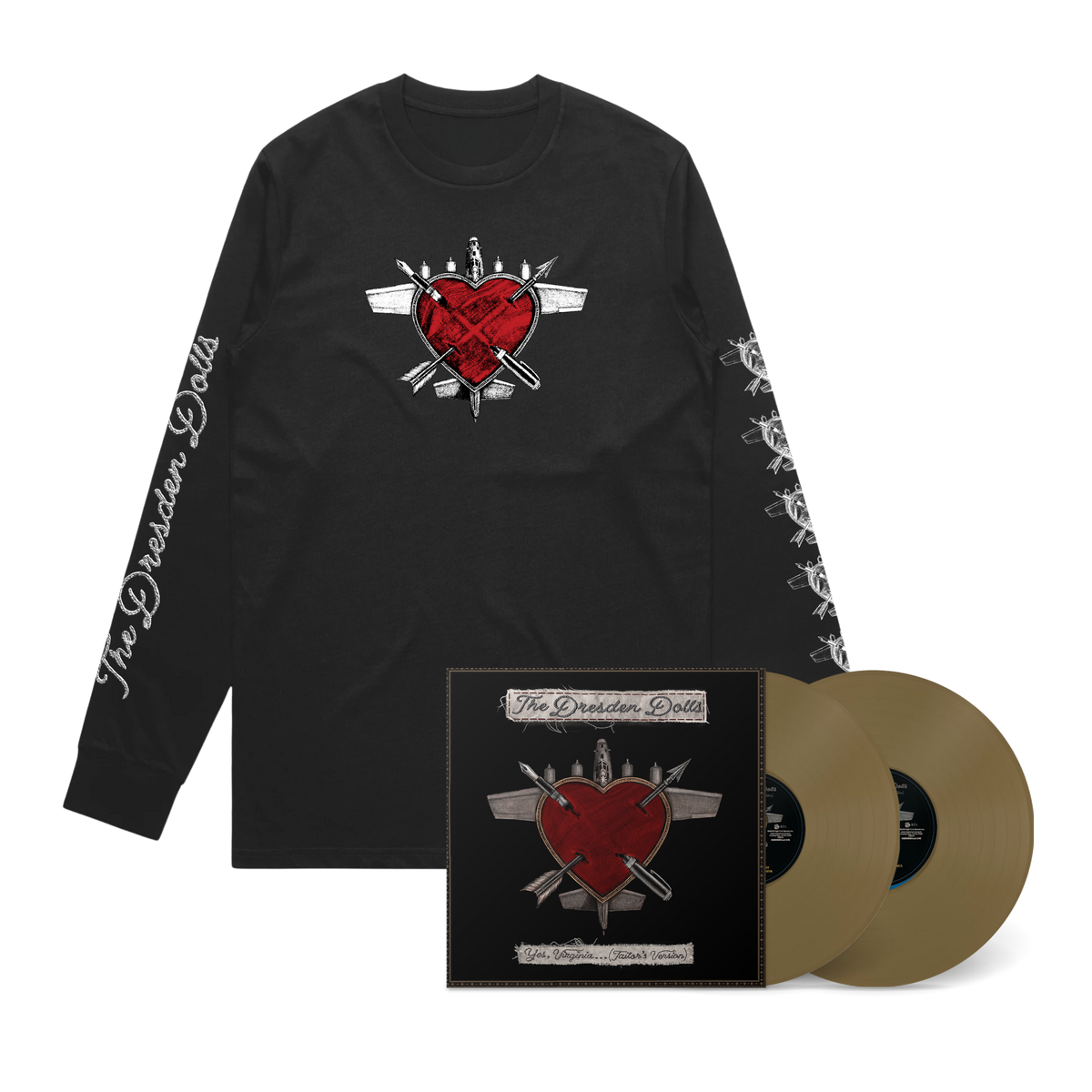 The Dresden Dolls / Yes, Virginia…(Tailor’s Version) Gold Vinyl Album + Heartplane Longsleeve - Merch Jungle - Official Dresden Dolls music and merch