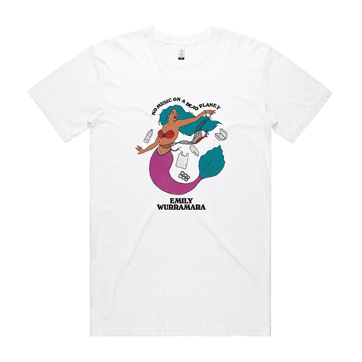 Emily Wurramura / No Music On A Dead Planet Tee (White) - Merch Jungle - Official Green Music music and merch