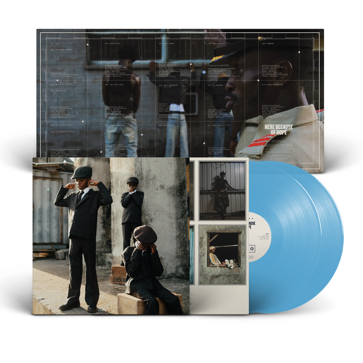 Ezra Collective / Here Because Of Hope (Transparent Blue Vinyl) - Merch Jungle - Official Ezra Collective music and merch