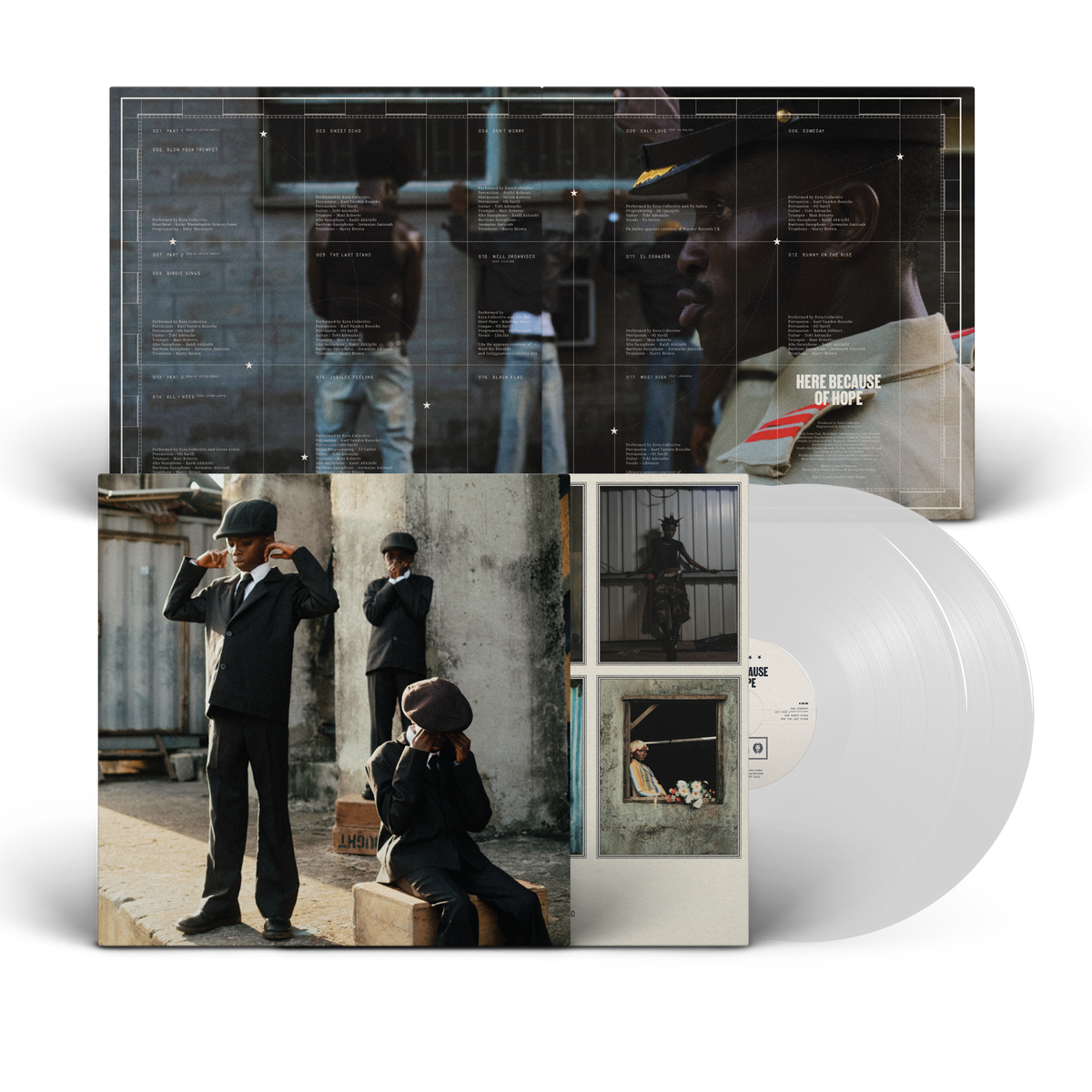 Ezra Collective / Here Because Of Hope (Transparent White Vinyl) - Merch Jungle - Official Ezra Collective music and merch