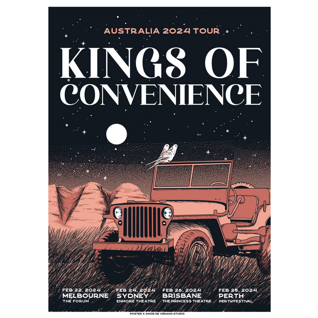Kings of Convenience / Australia 2024 Tour Poster - Merch Jungle - Official Kings of Convenience band t-shirts and band merch.
