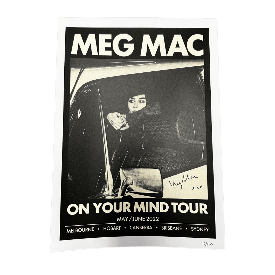 On Your Mind Tour Poster - Merch Jungle - Official Meg Mac band t-shirts and band merch.