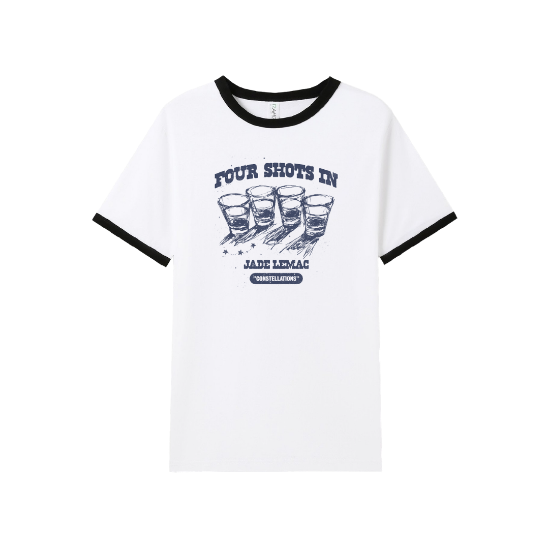 Jade LeMac / Four Shots In Ringer Tee - Merch Jungle - Official Jade LeMac music and merch