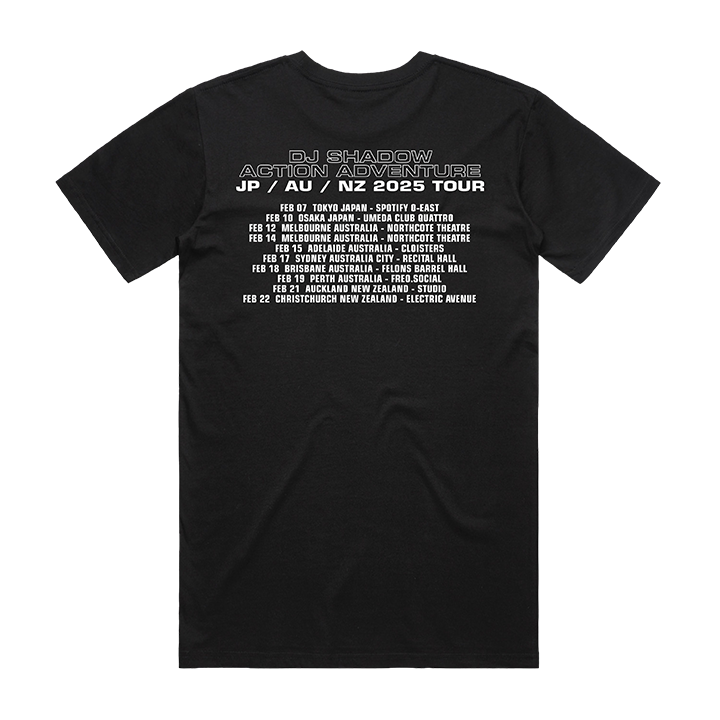 DJ Shadow / Action Adventure Tour Tee (Black) - Merch Jungle - Official DJ Shadow music and merch