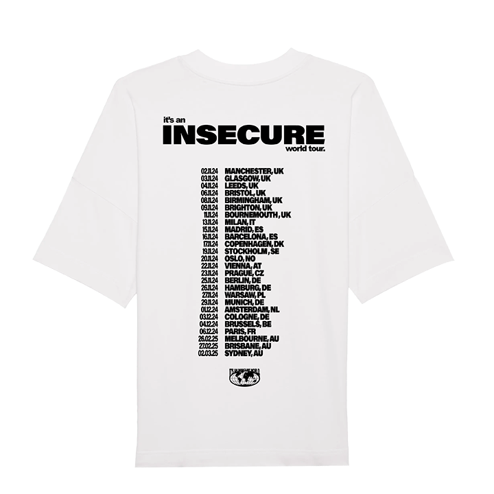 Sam Tompkins / Insecure World Tour Tee (White) - Merch Jungle - Official Sam Tompkins music and merch